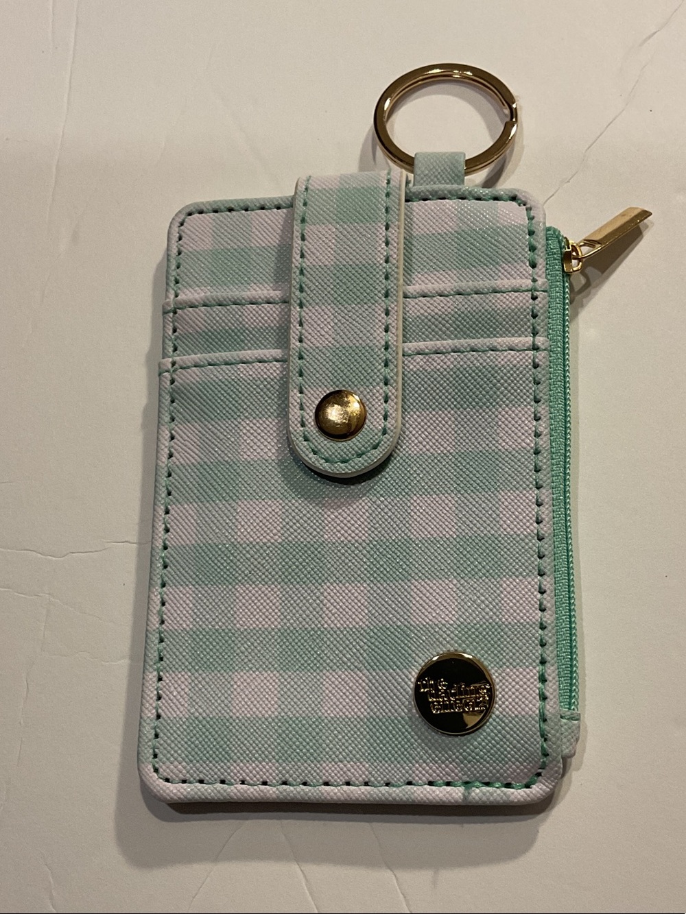 NWOT Mint Plaid Card & Key Holder Wallet